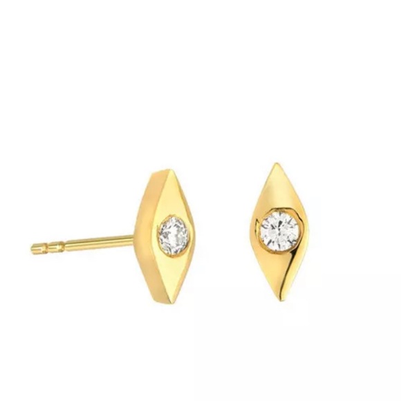 Natural Diamond Evil Eye 14K Solid Gold Studs - Picture 2 of 2